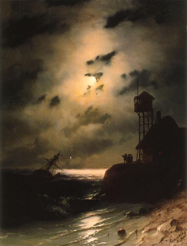 Ivan Aivazovsky Moonlit Seascape With Shipwreck oil painting picture